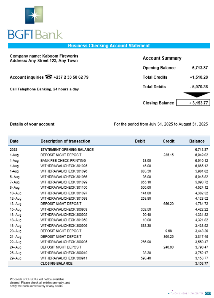 Download BGFI business bank statement Word and PDF format Photoshop template